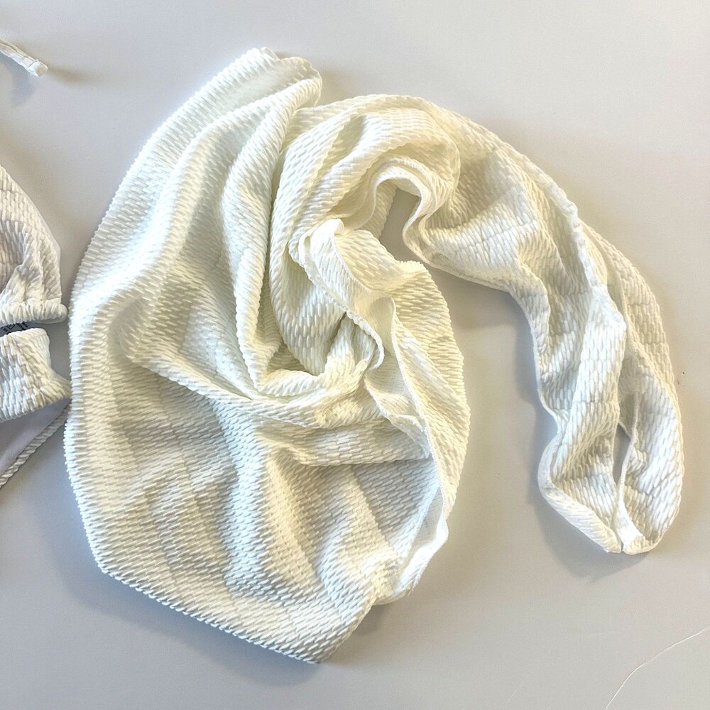 white textured bikini with sarong 3 piece womens large resort swimwear beachclub - Picture 2 of 8